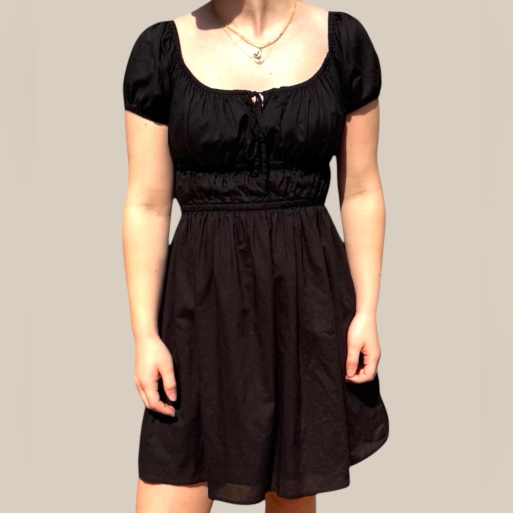 Faithfull The Brand Black Short Sleeve Empire Waist Dress - Women's